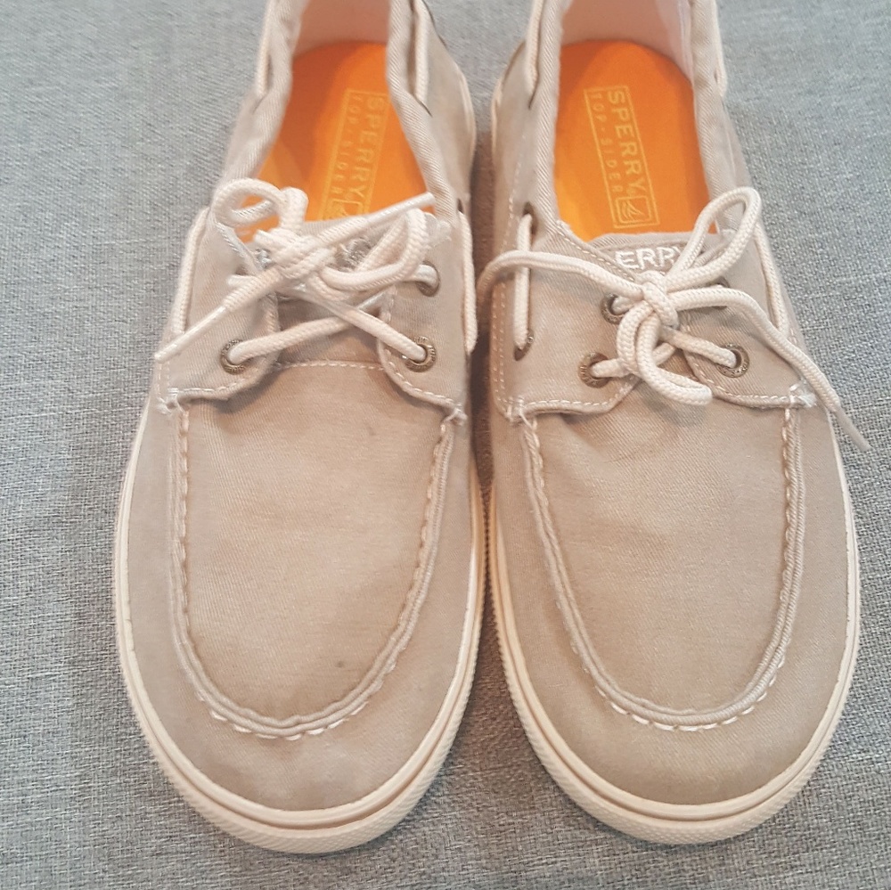 Sperry Womens sz 5 boat shoes Halyard canvas tan